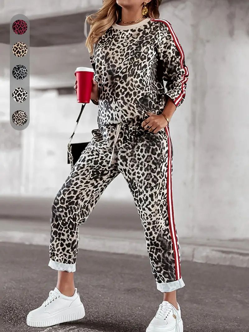 Women's Clothing Spring And Autumn Sports Leisure Suit Creative Design Leopard Pattern Long Sleeve Trousers Two Piece Suit WA28+ML4_voghion.com