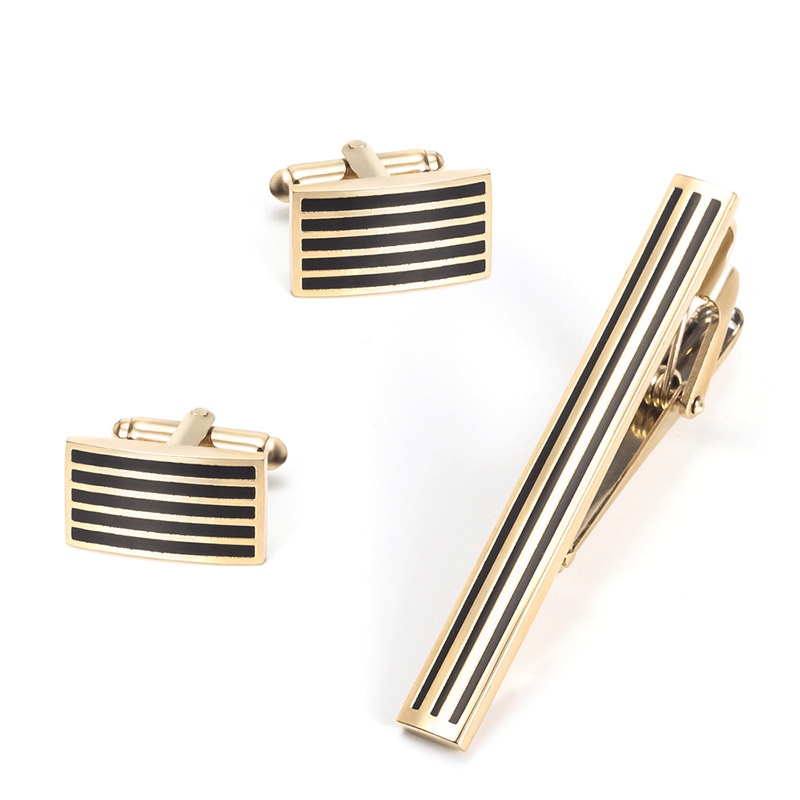 Set de butoni minimalisti pentru bărbați, cu dungi aurii, din metal, pentru afaceri, la modă europeană și americană_voghion.com