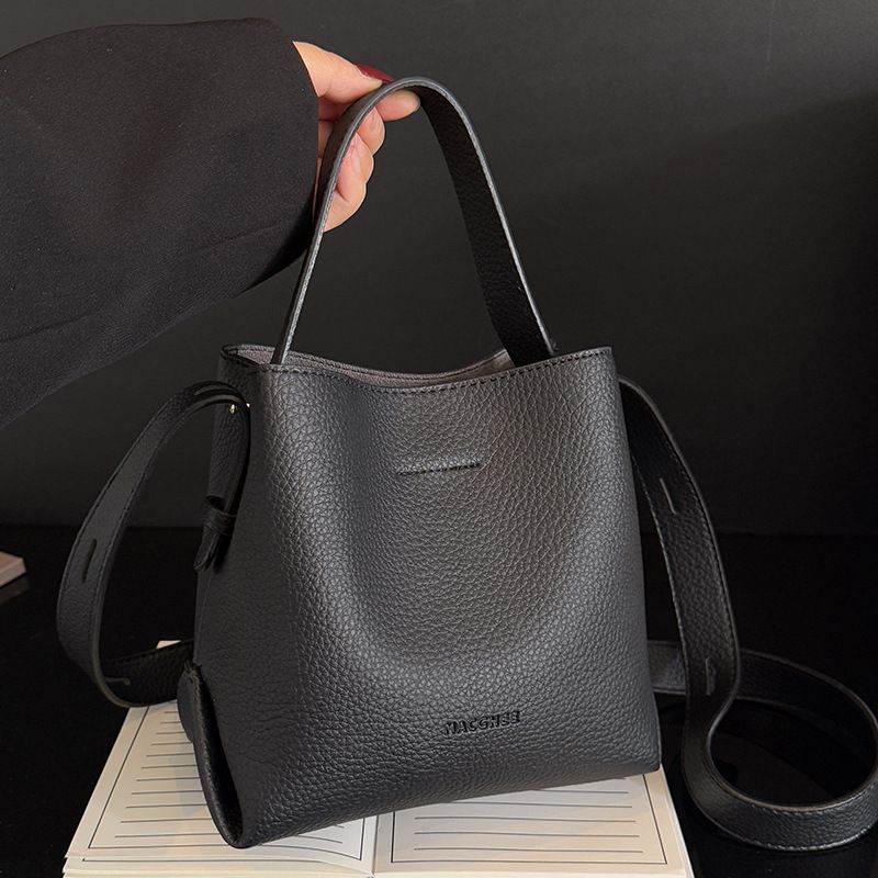 Borsa a tracolla versatile casual chic da donna, secchiello portatile con texture di litchi, stile coreano di nuova nicchia INS_voghion.com