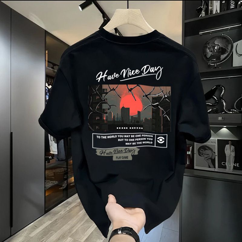 Men's Clothing Heavy Cotton Short Sleeved T Shirt Casual Trend Men and Women Summer Ins White Round Neck Top Trendy Versatile Men's Half Sleeve_voghion.com