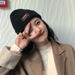 Chic Letter Knit Beanie - Soft Cotton Slouchy Winter Hat With Minimalist Text Design, Casual Unisex Cold Weather Cap_voghion.com
