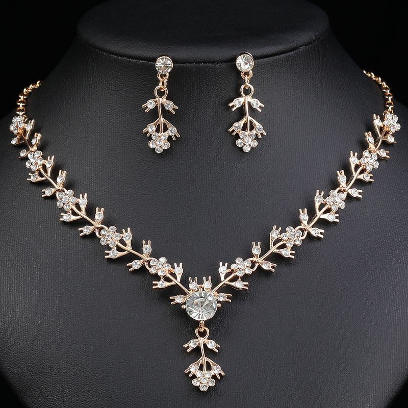 Set di gioielli da sposa in stile coreano, gioielli con strass, collana semplice alla moda, orecchini, accessori da sposa, abito_voghion.com