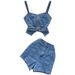 Damenbekleidung Denim-Hosenträger Reißverschluss Taille Weste kurze Oberbekleidung Hot Girl Top Sommer zweiteiliger Anzug hohe Taille breite Beinshorts_voghion.com