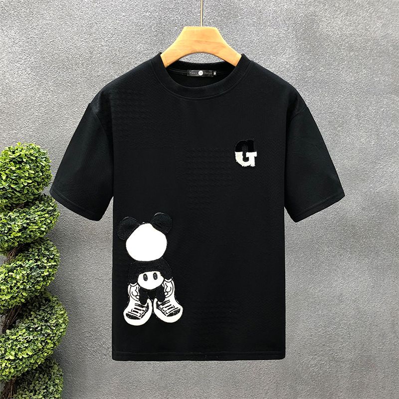 Men's clothing Super handsome embroidered bear short-sleeved T-shirt men's brand ins round neck men's clothing 2024 summer new half-sleeve_voghion.com