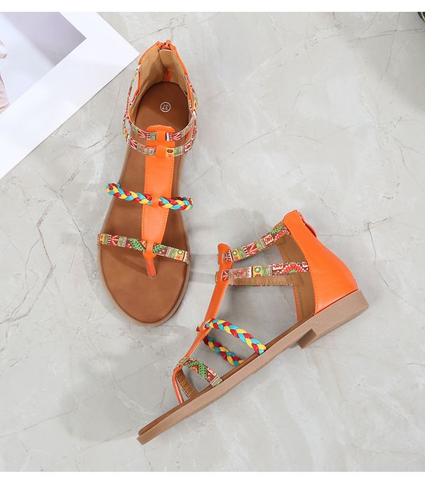 New Summer Bohemian Ethnic Style Dazzling Patchwork Roman Women's Plus-size Flat Sandals_voghion.com