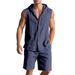 Men's Summer American Style Loose Linen Leisure Simple Hooded Sleeveless Shirt Shorts Two-Piece Suit_voghion.com