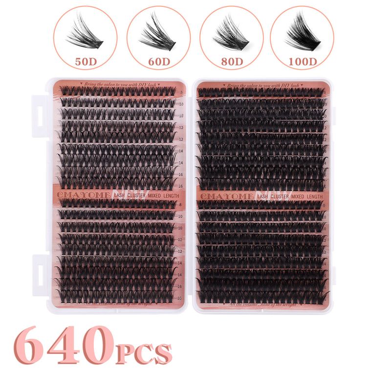 Faux cils segmentés DIY, courbés en D, épais et naturels, pour un usage quotidien, avec des tiges fines pour plus de confort._voghion.com