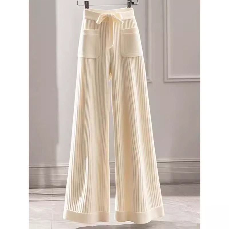 Damenbekleidung Herbst und Winter Elegantes Strick-Zweiteiler-Set für Damen – Lässiges Büro-Outfit für Herbst und Winter mit Schleifengürtel und Faltendetails_voghion.com