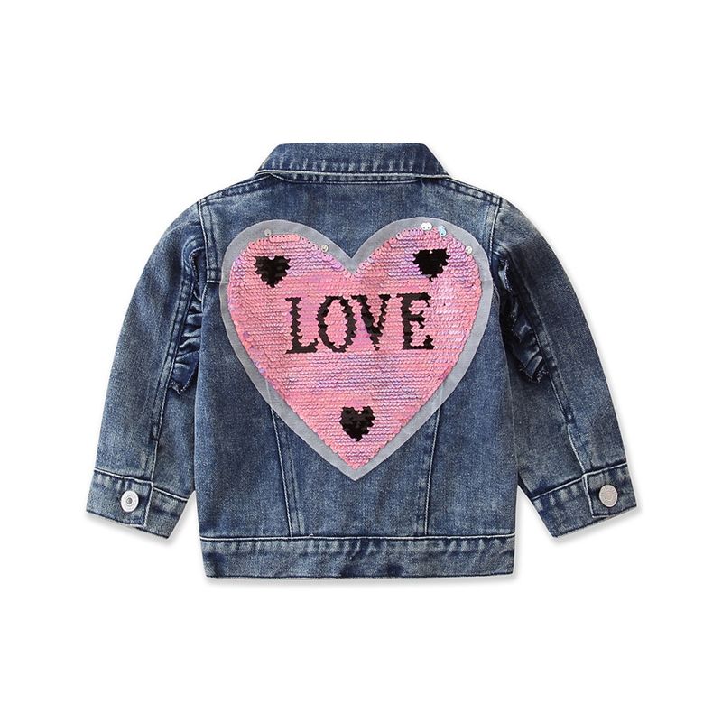 Chaqueta vaquera para niña, chaqueta con letras de amor con lentejuelas para niños a juego, otoño_voghion.com