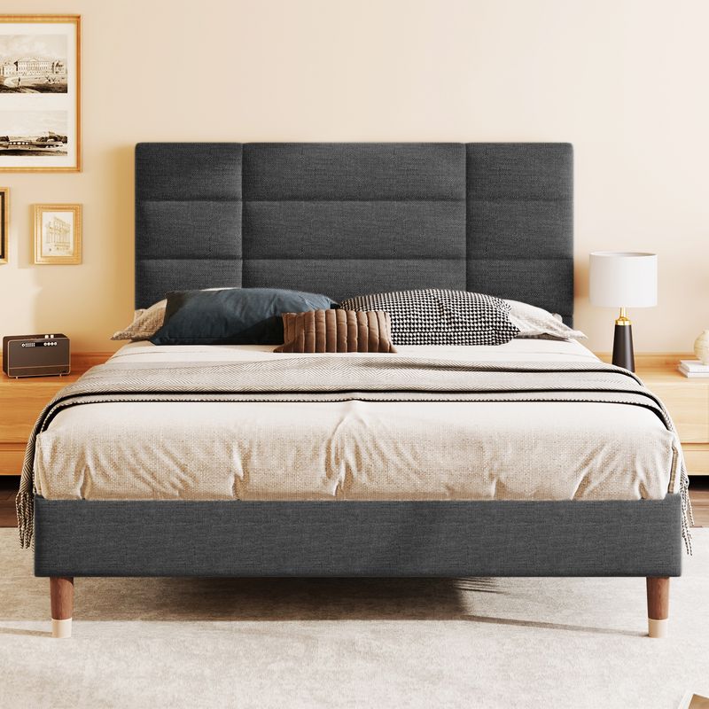 Polsterbett, Doppelbett Mit Lattenrost, 140x200cm Gepolsteres Bettgestell Mit Kopfteil, In Dunkelgrau Leinen, Für Erwachsene&Jugendliche, (Matratze Nicht Enthalten)_voghion.com