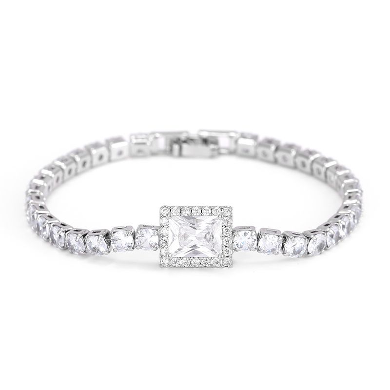 Bracciale tennis da donna con zirconi squisiti quadrati dal design geometrico classico e di alta qualità, gioiello da mano._voghion.com