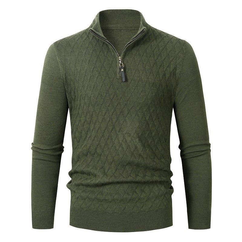 Herrenbekleidung Herbst und Winter Neue Herren Halbhoher Kragen Reißverschluss Strickwaren Langarm Trend Einfarbig Herren Pullover_voghion.com