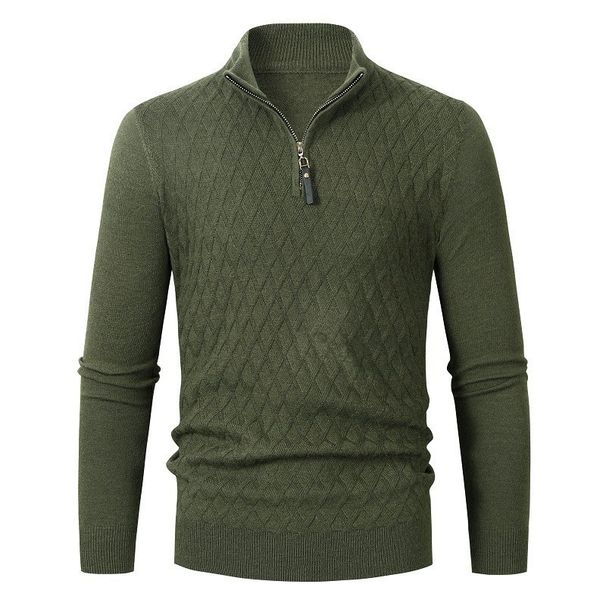 Herrenbekleidung Herbst und Winter Neue Herren Halbhoher Kragen Reißverschluss Strickwaren Langarm Trend Einfarbig Herren Pullover_voghion.com