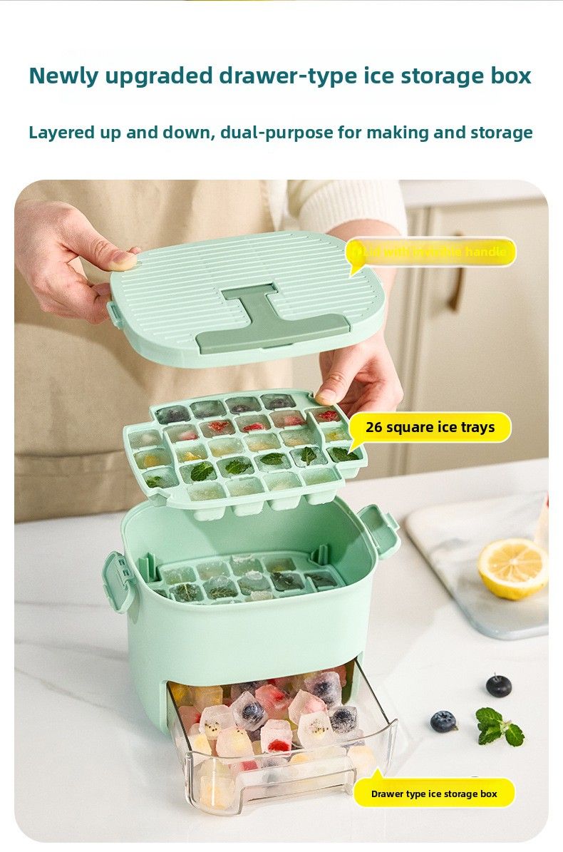 Nuovo contenitore per ghiaccio multistrato per uso domestico con cassetto, macchina per il ghiaccio multiuso, stampo per cubetti di ghiaccio portatile con griglia per ghiaccio pressata_voghion.com