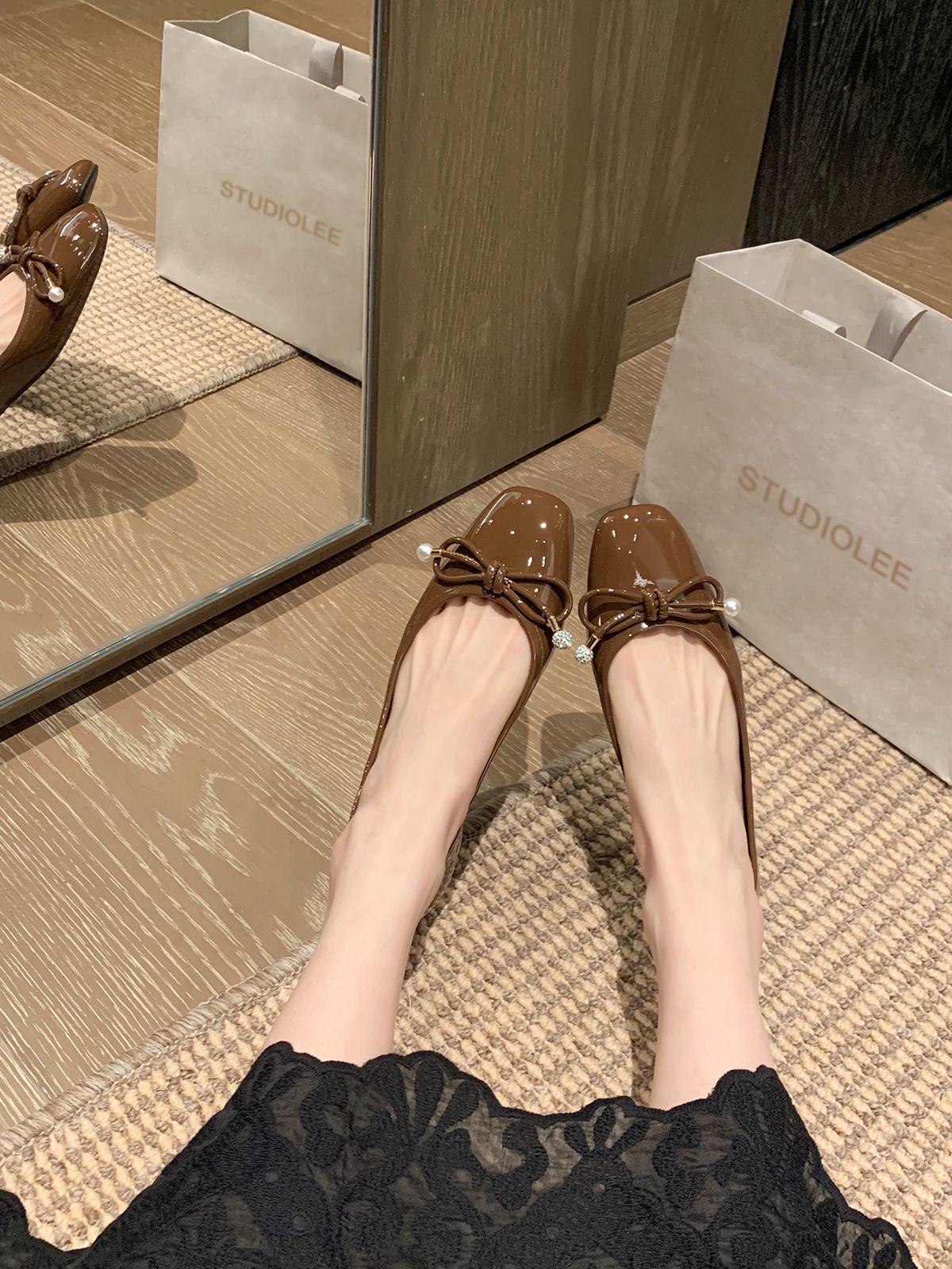 klasyczne, okrągłe, kokardkowe i płytkie, wykwintne baletki z pereł, damskie, płaska podeszwa_voghion.com