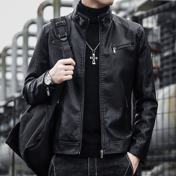 Herrenmantel Frühling/Herbst Neuheiten Attraktive Lokomotiv-Herbst-/Winter-Modelle Fleece-Oberteil Stehkragen Lederjacke_voghion.com