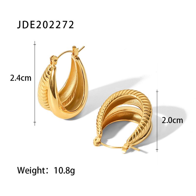 INS French Style New Gold Plated Double Layer Smooth Ribbed Oval Pot shaped Fashionable and Versatile Earrings_voghion.com