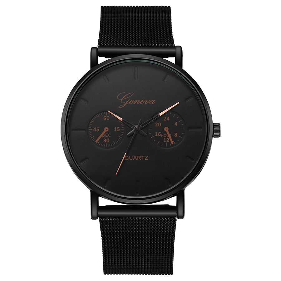 Orologio da uomo sottile con cinturino in maglia di acciaio, nuovo quarzo business di Ginevra, popolare orologio da uomo sottile con ago blu_voghion.com