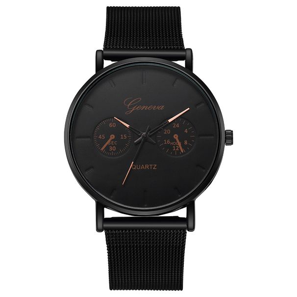 Orologio da uomo sottile con cinturino in maglia di acciaio, nuovo quarzo business di Ginevra, popolare orologio da uomo sottile con ago blu_voghion.com