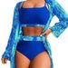 2025 New Maple Leaf Print Long Sleeve Patchwork Bikini Three-Piece Set High Waist Swimsuit For Women_voghion.com