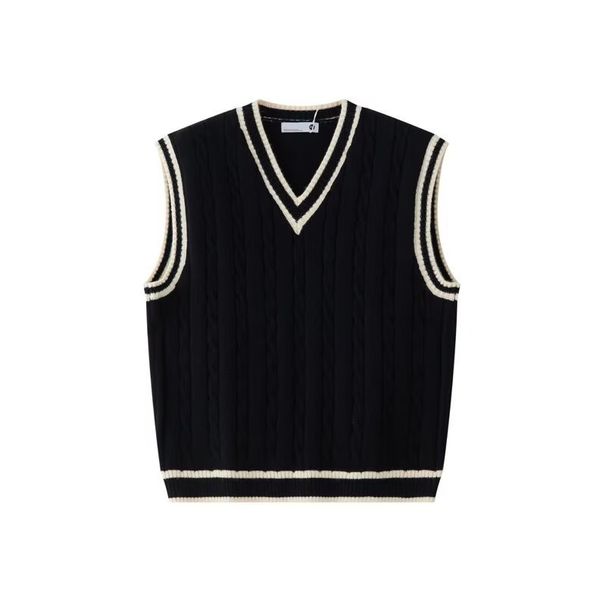 Men's Clothing College Style Neck Knitted Vest Men's Autumn And Winter American Retro Loose Sleeveless Sweater Vest Pullover Waistcoat Jacket_voghion.com