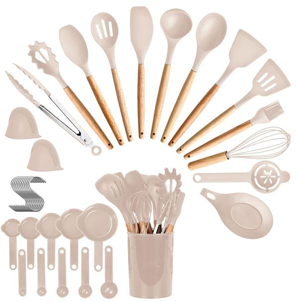 35Pcs Kitchen Cooking Utensils Set Spatula Set Baking Utensil Set Kitchen Accessories Necessities With Holder Egg Whisk Separator Tong Turner Spoons_voghion.com