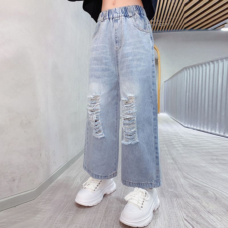 Cross Border Wholesale Children's Pants Girls Jeans Spring And Autumn Middle And Large Children's Loose Korean Pants Autumn Long Pants_voghion.com