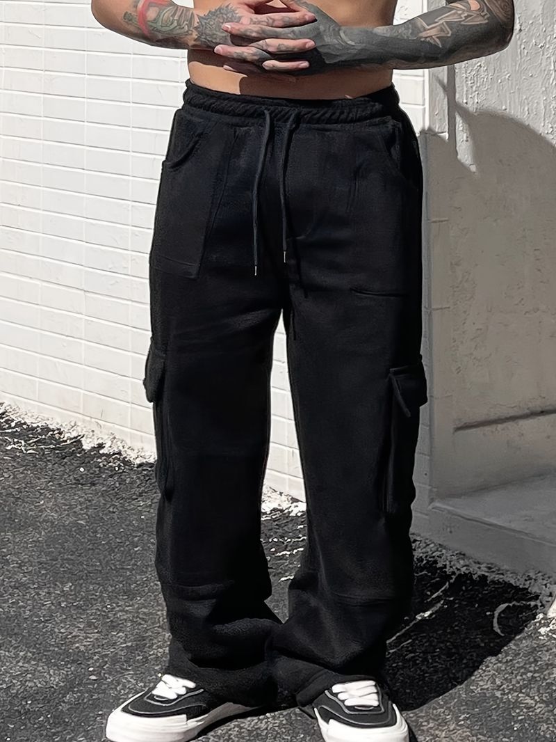 Herrenbekleidung Herren-Arbeitskleidung Jogginghose Neue Herbst- und Winter-Lockere Gerade Freizeit-Manschetten Sporthose mit weitem Bein_voghion.com