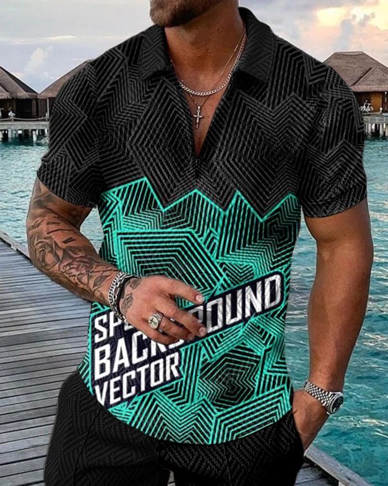 Hochwertiges lässiges, dünnes Poloshirt mit kurzen Ärmeln und 3D-Reißverschluss am Revers_voghion.com