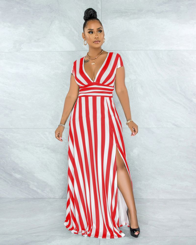 Women's 2023 sexy fashion striped slit dress _voghion.com