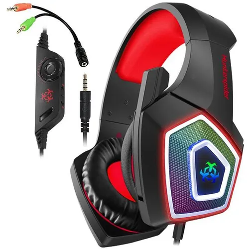 V1 3.5mm RGB Kolorowy Luminous Wire Control Gaming Headset, Długość kabla: 2.2m (Czarny Czerwony)_voghion.com