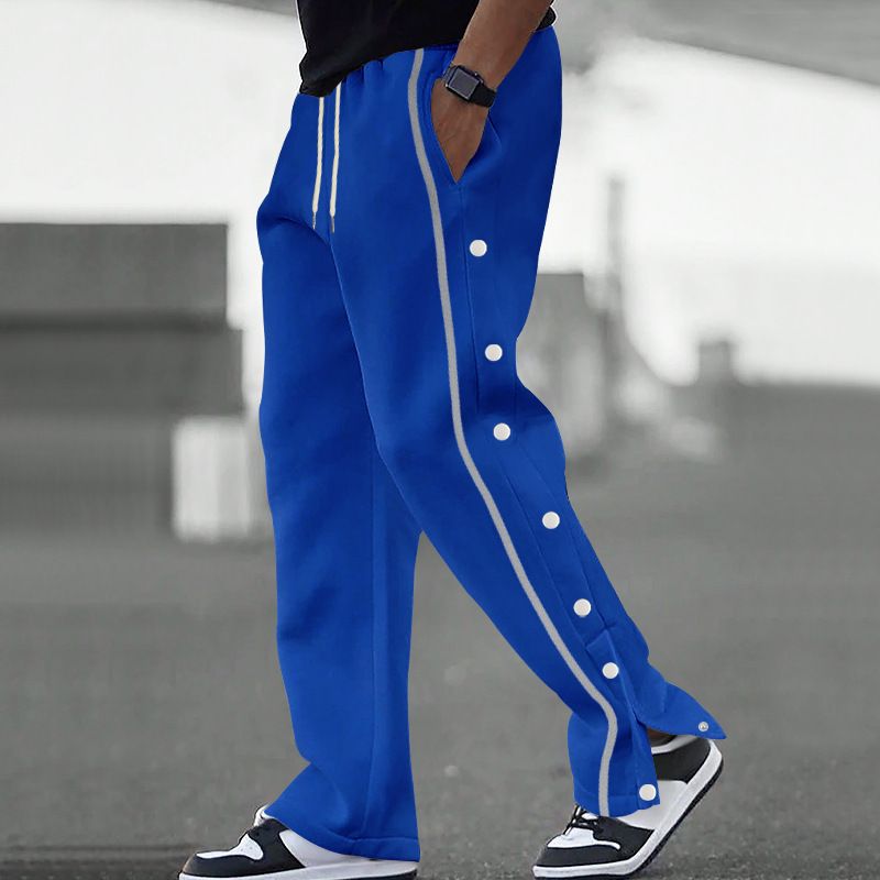 Lässige Jogginghose für Herren mit Kordelzug in der Taille und Knopfdetails – gerades Bein, bequeme Passform für Sport und Alltag – leichtes Baumwollmischgewebe_voghion.com