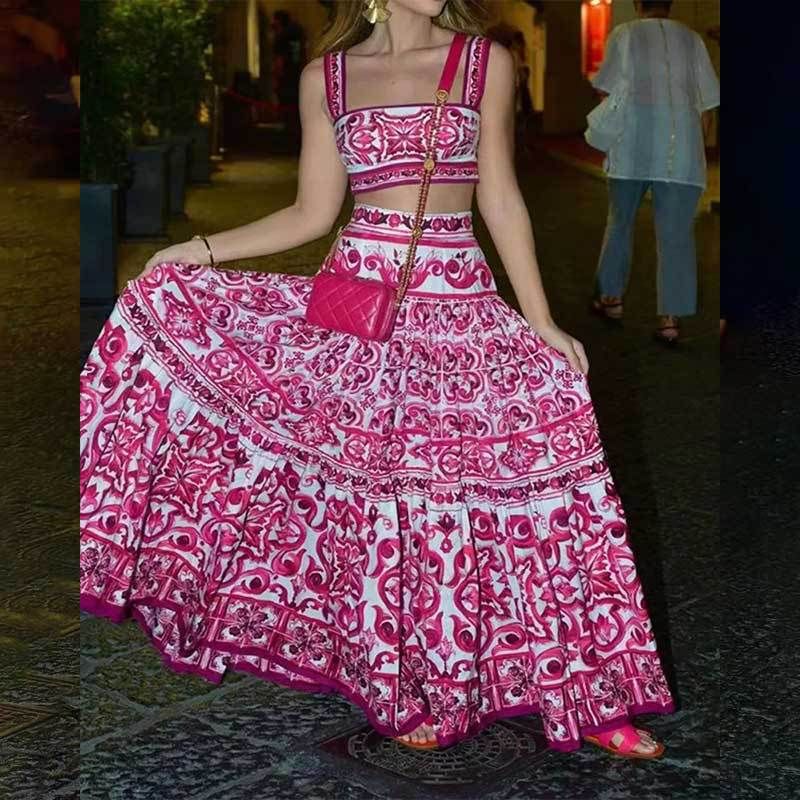 Dámský elegantní dvoudílný oblek s velkým potiskem, nový styl_voghion.com