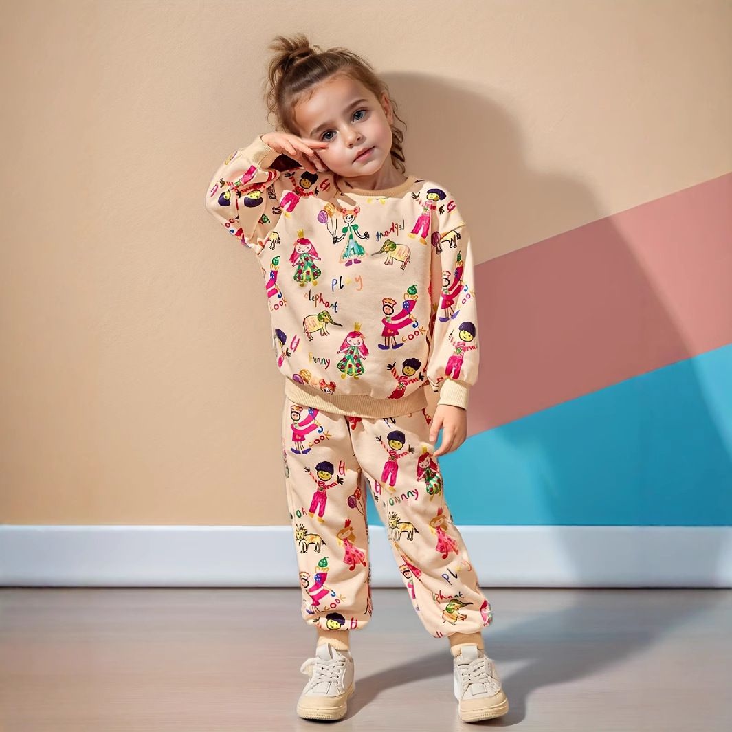 Παιδικό Φούτερ & Παντελόνι INS για Κορίτσια με Στρογγυλή Λαιμόκοψη και Γκράφιτι_voghion.com