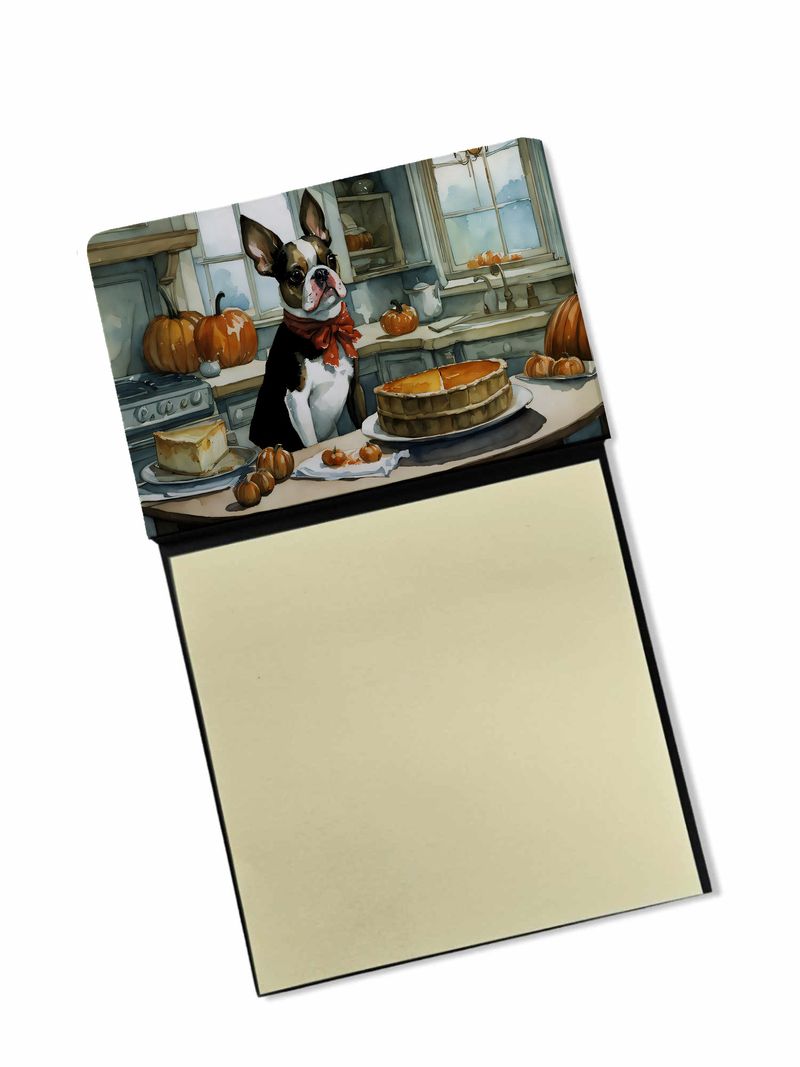 NEW Boston Terrier Fall Kitchen Pumpkins Sticky Note Holder Refillable Dispenser Self-Sticky Note Pads, Memo Pads Blank Desk Accessories_voghion.com