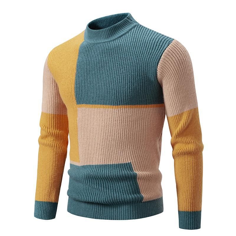 Herrenbekleidung Winter Neue Herren Halber Rollkragenpullover Kontrastfarbe Pullover Strickpullover Jugendmode Casual Tops_voghion.com