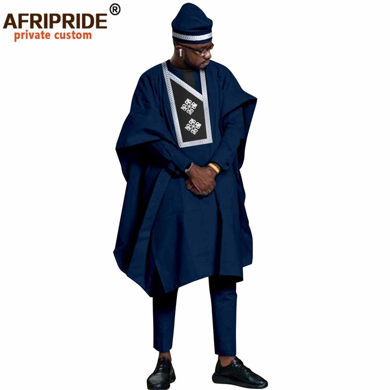 Men's clothing African Men's dress four-piece set coat + top + pants + hat_voghion.com