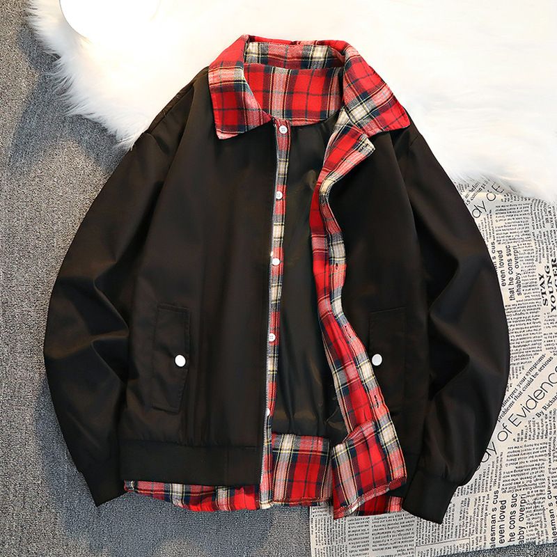 Giacca da uomo casual ampia e comoda in due pezzi, con risvolto a quadri, per primavera, autunno e inverno, popolare_voghion.com