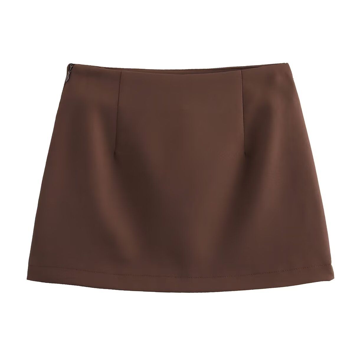 Balloon-Sleeve Jacket & Mini Skirt Set – Oversized Cropped Coat With Button-Detail Skirt (XS-L, Dark Brown)_voghion.com