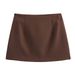 Balloon-Sleeve Jacket & Mini Skirt Set – Oversized Cropped Coat With Button-Detail Skirt (XS-L, Dark Brown)_voghion.com