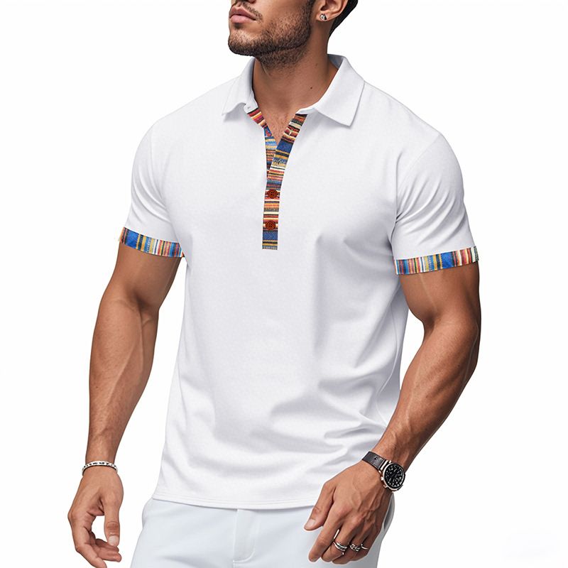 Polo casual da uomo con stampa e scollo a V, nuova maglietta estiva a maniche corte_voghion.com