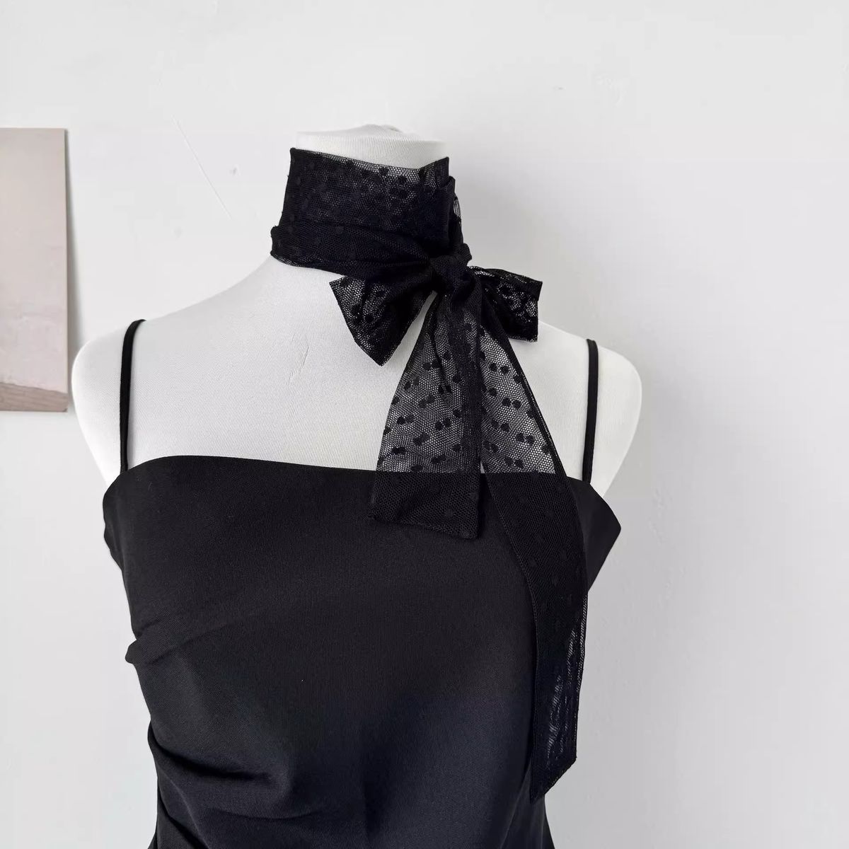 Sciarpa lunga in pizzo a pois coreano INS con nastro per donna, primavera estate, ragazza calda, versatile, a strati, collana decorativa_voghion.com