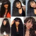 Water Wave Human Hair Wigs With Bang Full Machine Made in Natural Color Peruvian Remy_voghion.com