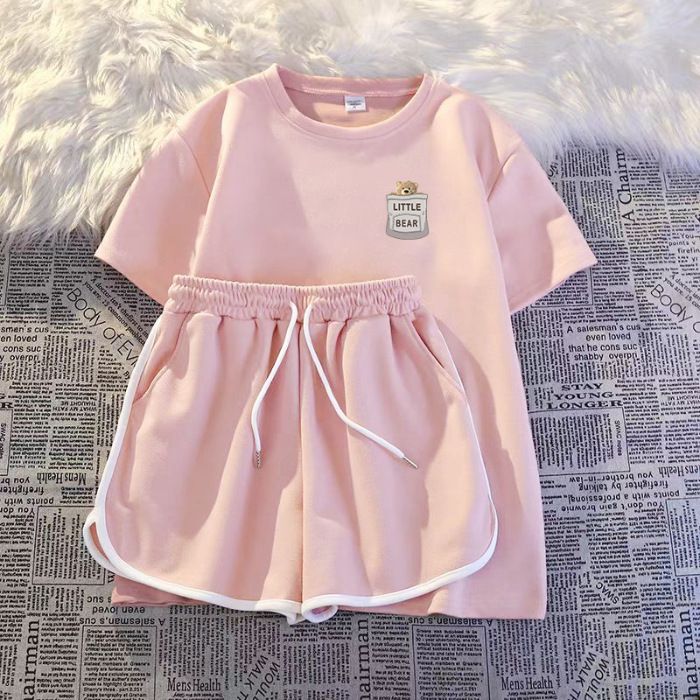 Women's Korean Style Milk Silk Lounge Set - Drawstring Short Sleeve Top & Loose Shorts 2-Piece Outfit (Casual, Summer, Sporty)_voghion.com