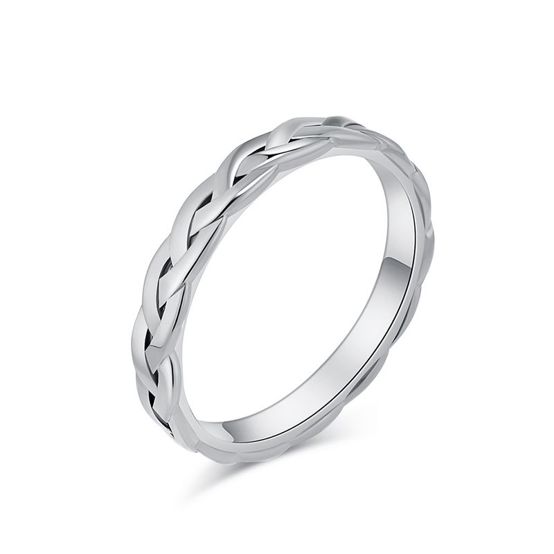 Enkel stil flettet kjede titan stål ring ring fasjonabel lett luksus pendler slitasje bryllup forlovelsesring_voghion.com