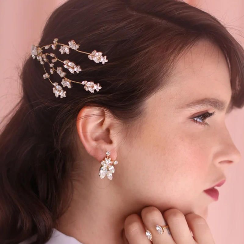 Blume haar kamm haarnadel zirkon glänzend temperament braut hochzeit kleid kopfschmuck passenden tuckcomb_voghion.com