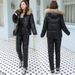 Completo tuta invernale imbottita da donna: cappotto e pantaloni in caldo cotone spesso, elegante completo casual per il freddo_voghion.com