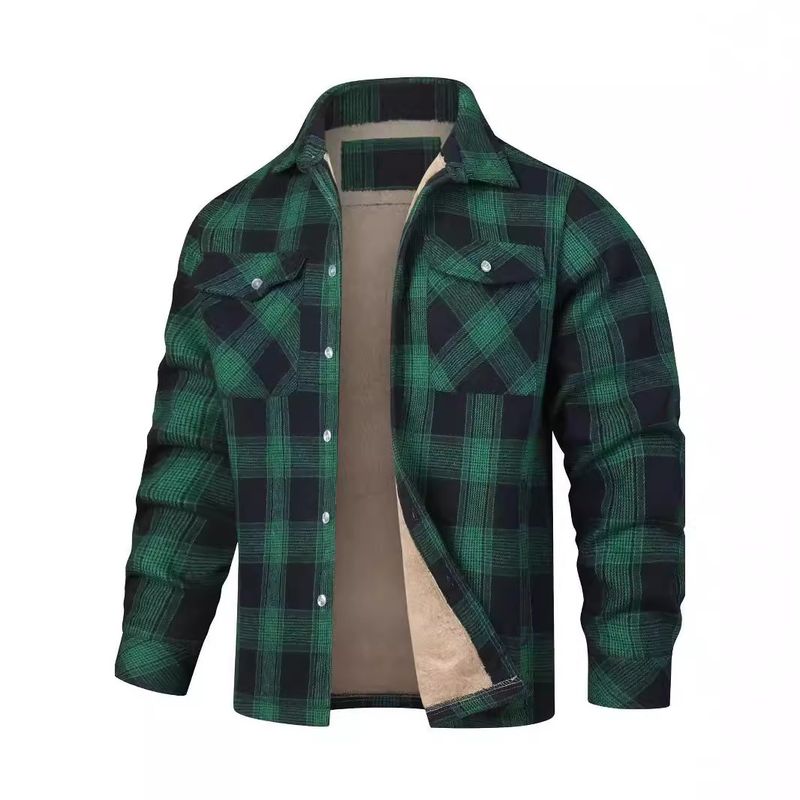 Herrenbekleidung Herrenjacken langärmeliges Revers kariertes verdicktes Hemd Herrenjacke_voghion.com