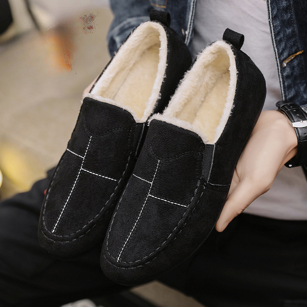 Moderigtige sko til mænd Vinter nye fleeceforede varme tyksålede hælfri lukkede tå plys-halvtøfler bomuldspolstrede sko_voghion.com