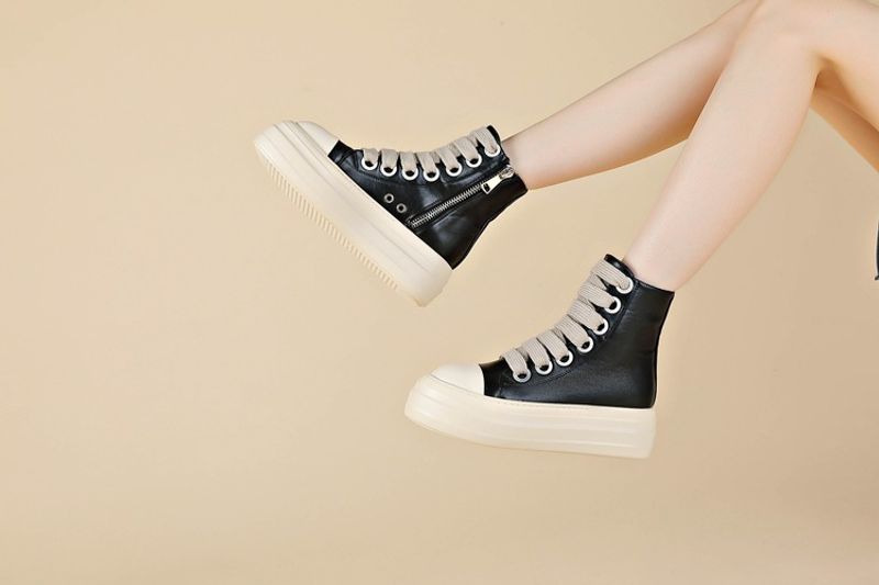 Chaussures montantes pour Couple transfrontalier, semelle épaisse à lacets avec fermeture éclair latérale, chaussures pour femmes, grande taille, à la mode_voghion.com